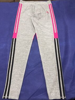 adidas Gray Leggings with Bright Pink and Black Stripe Detail